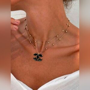 Elegant Black and Gold Layered Necklace CC Style Crystal Zirconia Pendant